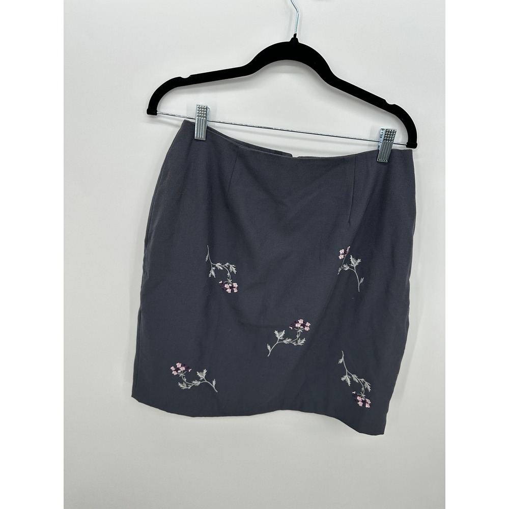 Segue Women Gray Mini Skirt Sz 12 Floral Asian Y2K Festival Feminine Cottagecore